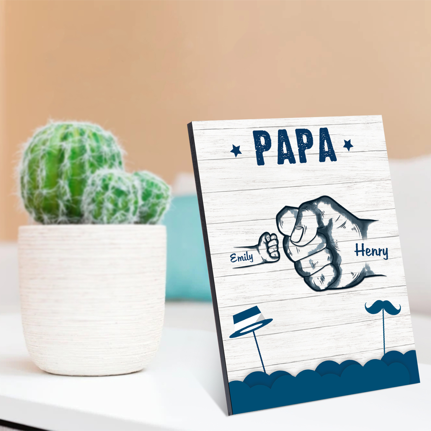 À Mon Papa/Papi-Cadre en Bois Poings 2 Prénoms Personnalisés avec Texte