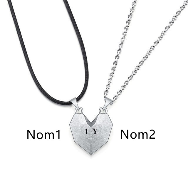 À Ma Petite Amie -Collier breloque Coeur 2 Lettres personnalisés Avec aimant pour Couple
