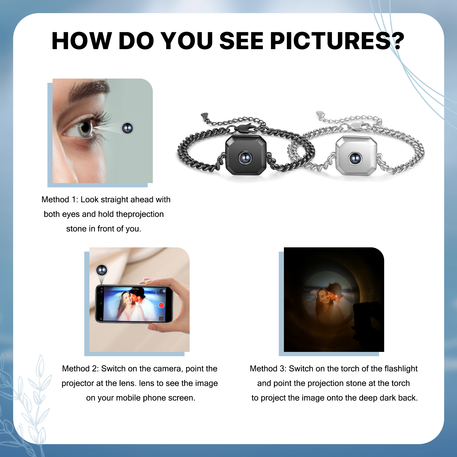 2PCS Bracelets Carrés Bracelet Photo Projection Noir et Blanc pour Couple｜ Jessemade