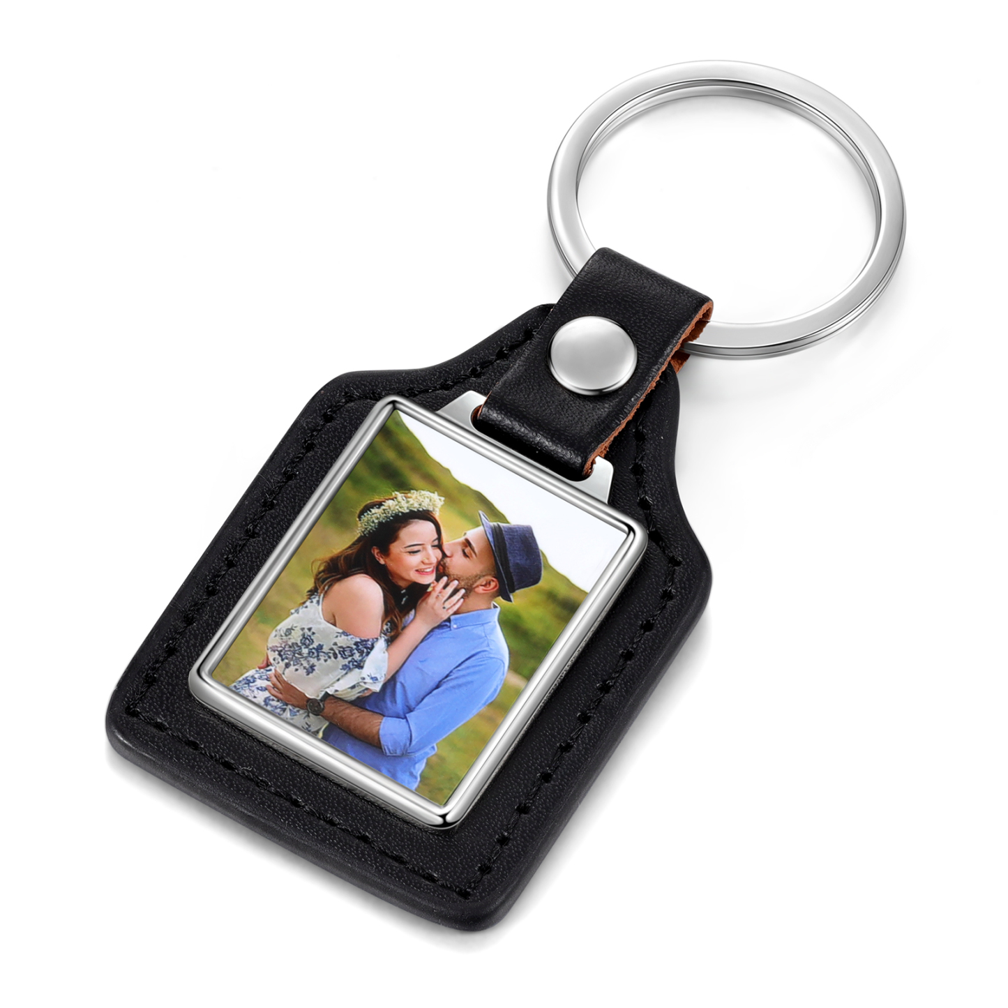 Porte-Clés Cuir PU Rectangle Photo Personnalisée Porte-Clés Homme