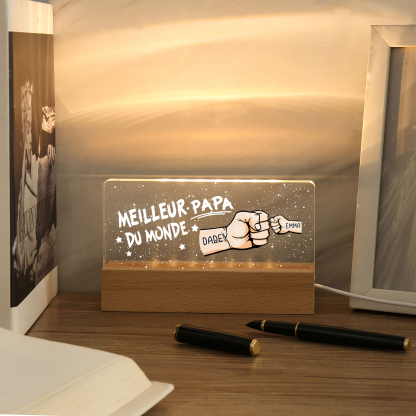 À mon Papa- Lampe de chevet LED Poings 2 Prénoms Personnalisés