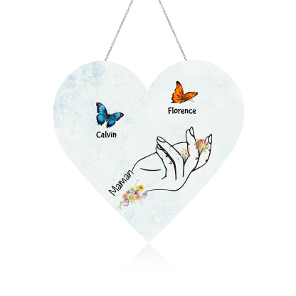 À Maman/Mamie - Veilleuse Cœur Décoration Main et Papillon 2 Prénoms Personnalisés avec 1 Texte