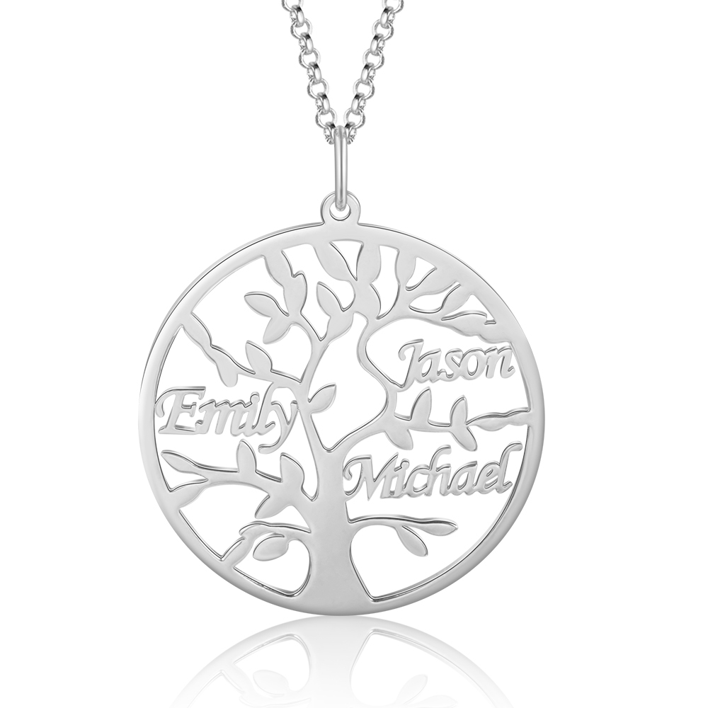 Collier Argent Arbre de vie Arbre généalogique 3 prenoms