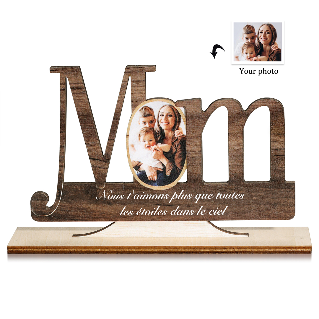Décoration en bois 1 Texte et 1 Photo Personnalisés Ornement pour Maman