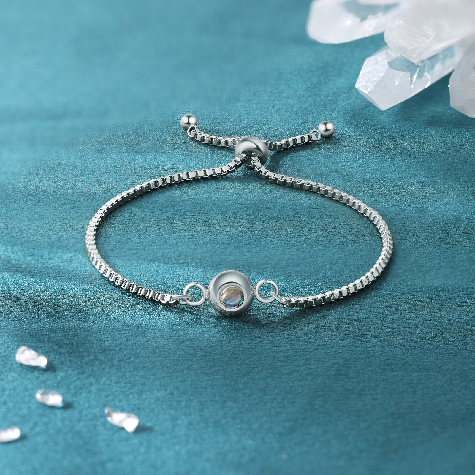 Bracelet Personnalisé avec Photo Projettée Bracelet Photo Projection Argent pour Couple｜ Jessemade