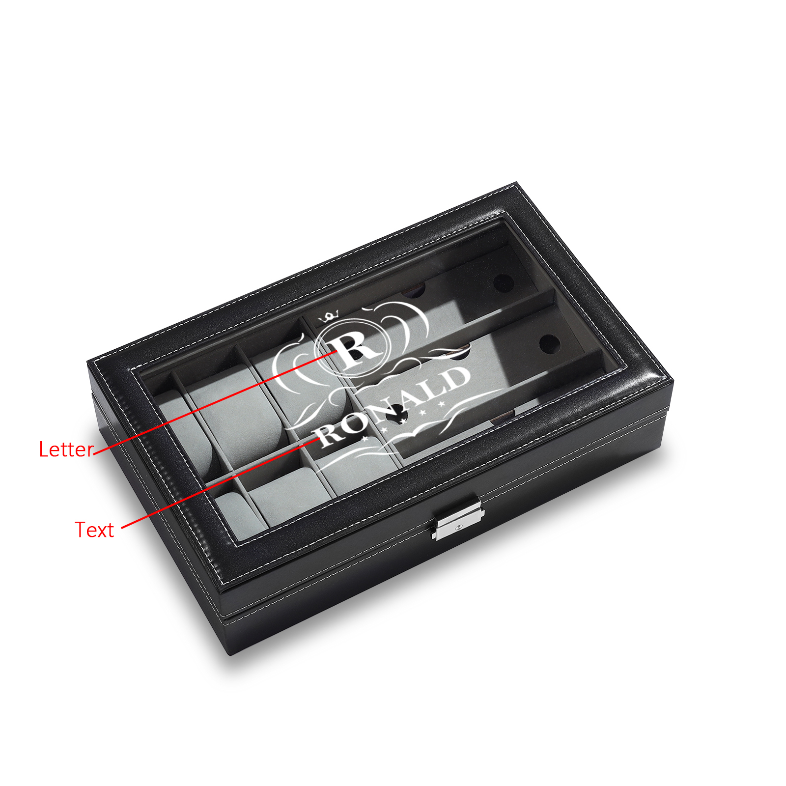 Boîte à Montre et Bijoux 1 Lettre et Texte Personnalisés Coffret Cadeau pour Hommes