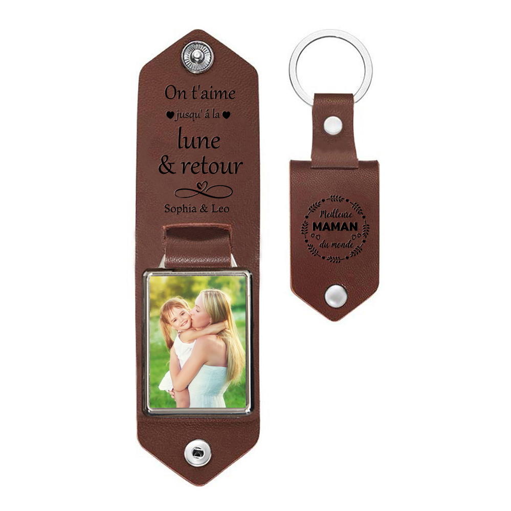 À ma Maman - Porte-Clés Cuir Texte et Photo Personnalisés