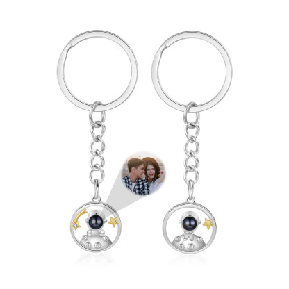 Porte-Clés Projection de Pierres 1 Photo Personnalisée Porte-Clés Astronaute pour Couple