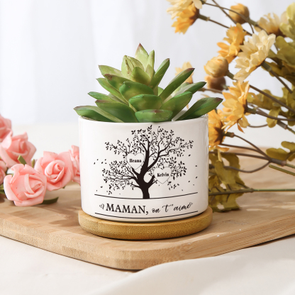 Vase/Pot de Fleurs Arbre de vie 2 Prénoms Personnalisés avec Texte Décoration de la Maison (sans plantes)