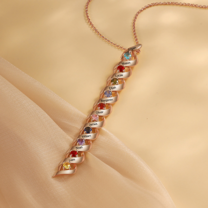 Collier Femme 10 Prénoms Personnalisés avec 10 Pierres de naissance