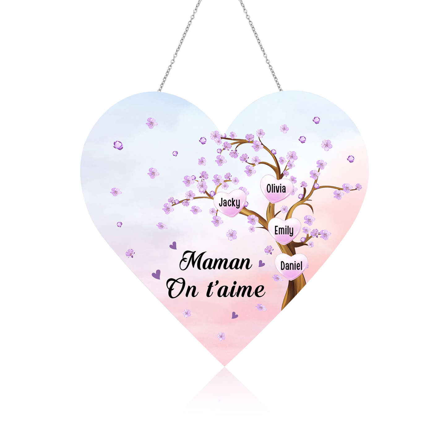 À Maman/Mamie - Veilleuse Cœur Décoration Arbre 4 Prénoms Personnalisés avec 1 Texte