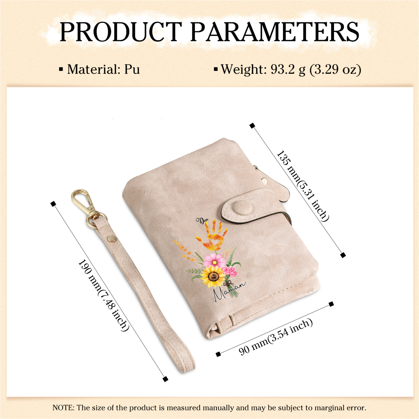 Portefeuille Fleurs 1 Prénom et 1 Texte Personnalisés Porte-Monnaie Carte pour Femmes