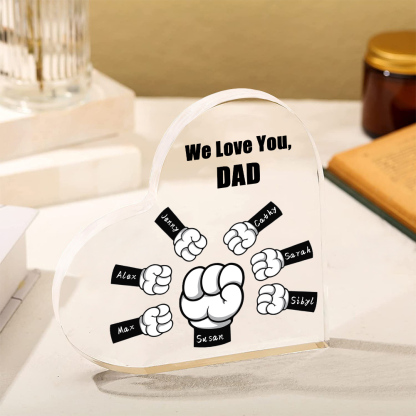 À mon Papa/Maman - Plaque Acrylique en Forme de Cœur Poings 7 Prénoms Personnalisés avec 1 Texte