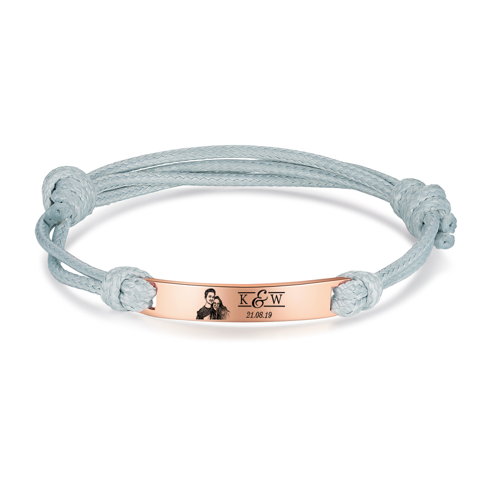 Bracelet Initiale 2 Lettres Personnalisées avec Photo et Date pour Couple｜Jessemade