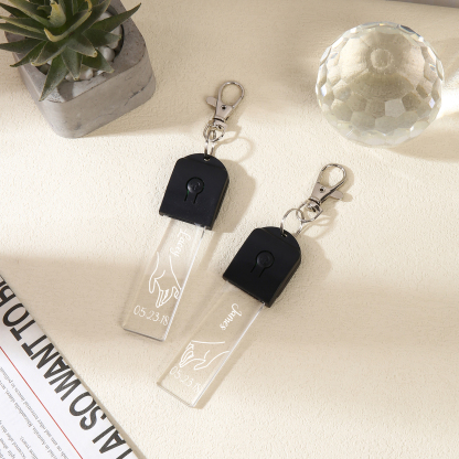 2PCS Porte-Clés 2 Prénoms Personnalisés avec Date pour Couple Porte-Clés lumières colorées