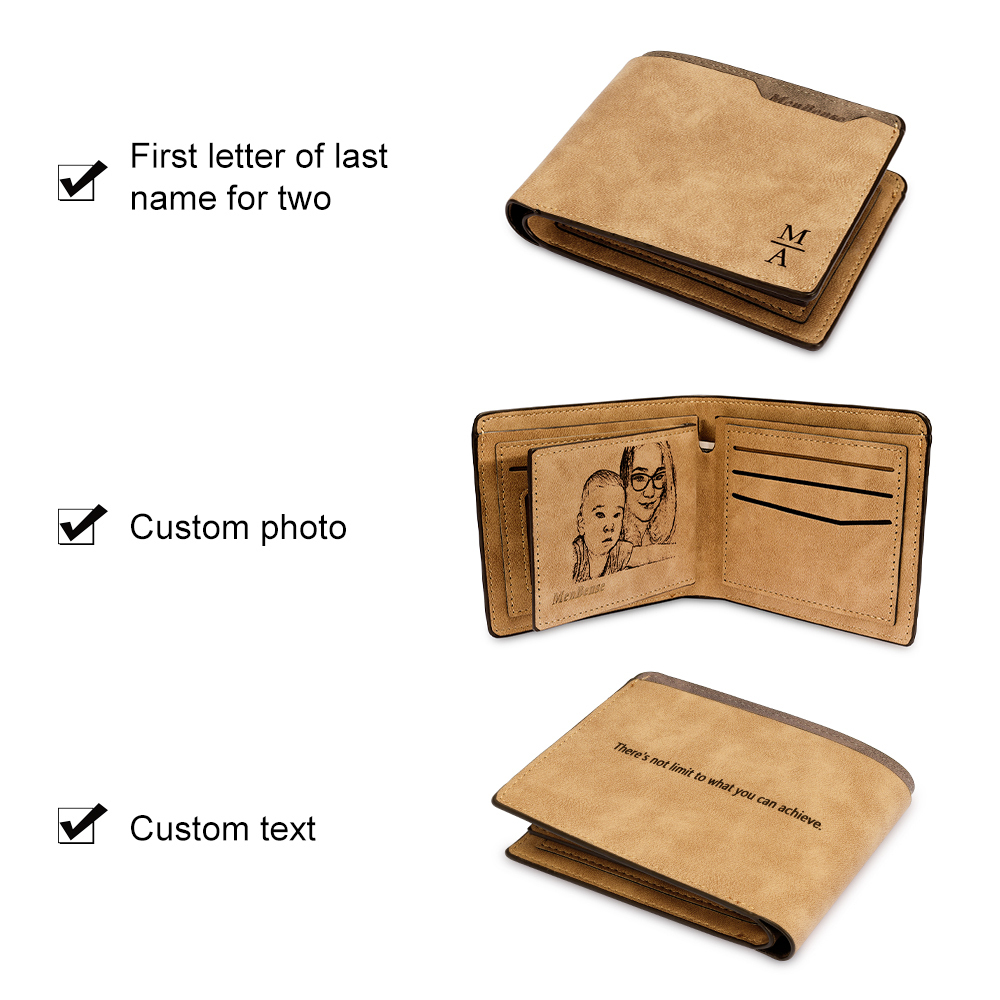 Portefeuille Photo Personnalisé Classique Homme Porte-Monnaie Carte Cadeau pour Père | Jessemade
