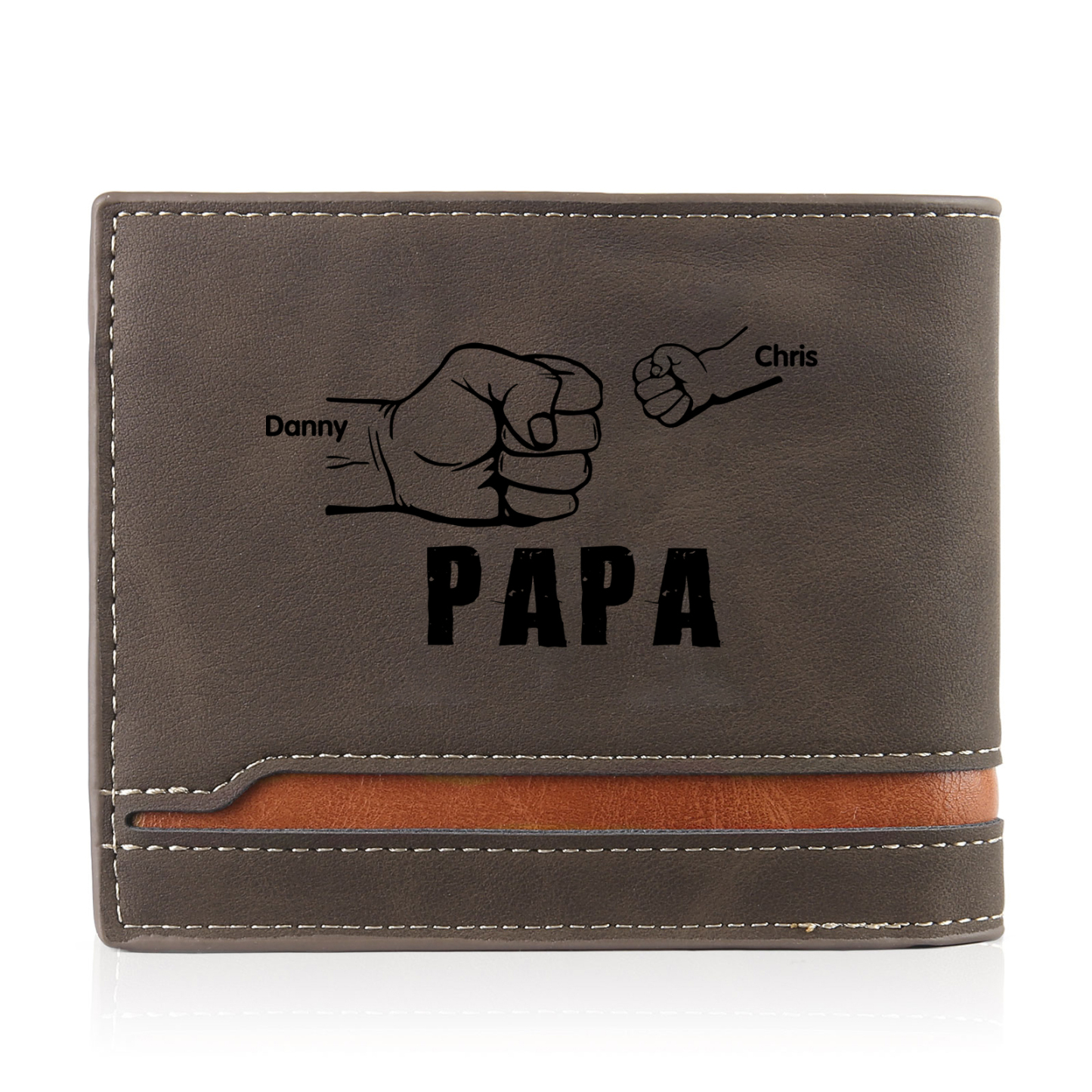 À mon Papa - Portefeuille Poings 2 Prénoms Personnalisés avec Photo Classique Homme Porte-Monnaie Carte