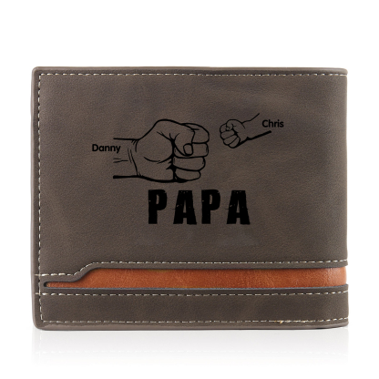 À mon Papa - Portefeuille Poings 2 Prénoms Personnalisés avec Photo Classique Homme Porte-Monnaie Carte