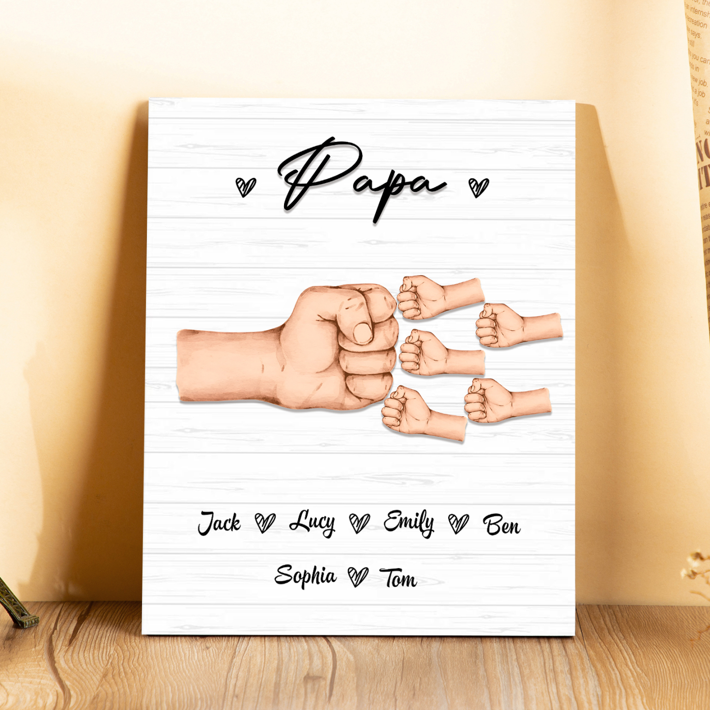 À Mon Papa/Papi-Cadre en Bois Poings 6 Prénoms Personnalisés avec Texte
