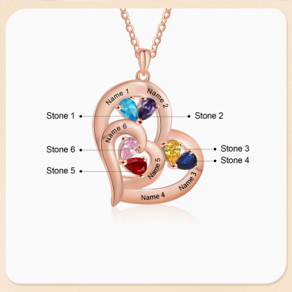 Collier Cœur 1-6 Prénoms Personnalisés avec Pierre de naissance