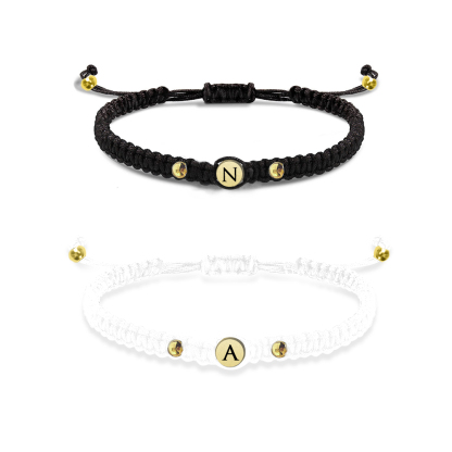 Bracelet Initiale 2 Lettres Personnalisés Noir et Blanc pour Couple｜Je
