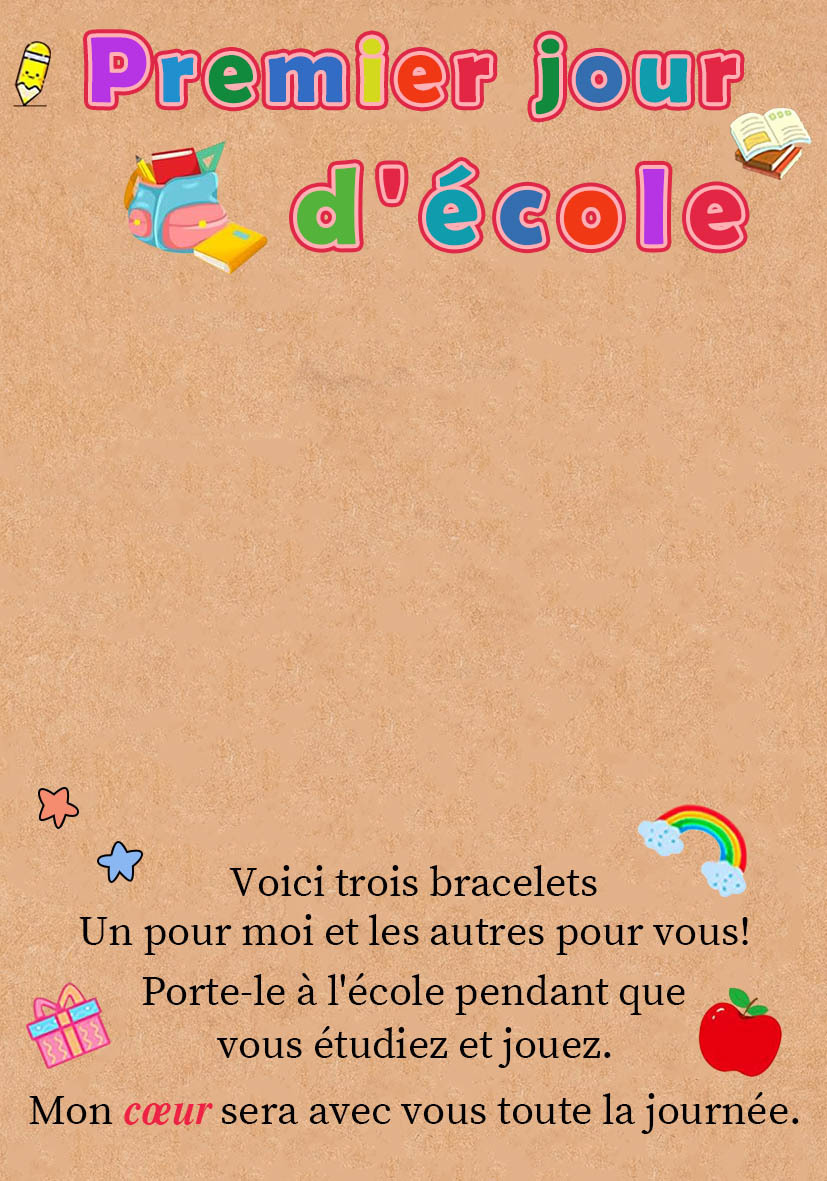 3PCS Ensemble de Bracelets Cœur - Cadeau Rentrée Scolaire Premier jour d’école