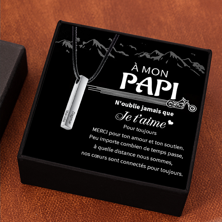 À mon Papi Collier Barre 4 Prénoms Gravés Pour Homme Meilleur