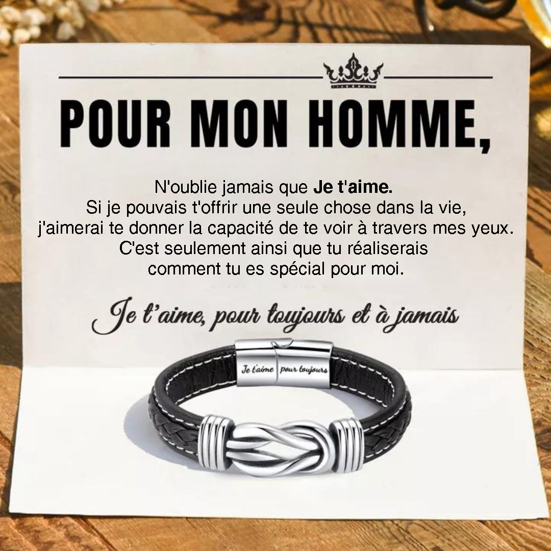 À Mon Homme-Bracelet en Cuir 2 Prénoms Personnalisés