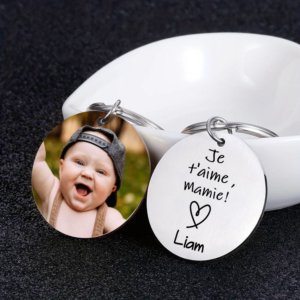 Porte-Clés 1 Prénom et Photo Personnalisés pour Mamie