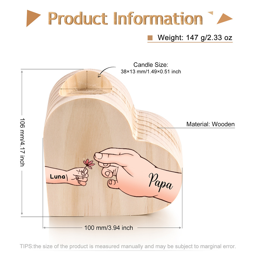 À Ma Maman/Mamie - Bougeoir en Bois Mains et Enfants 2 Prénoms Personnalisés pour Famille sans bougie