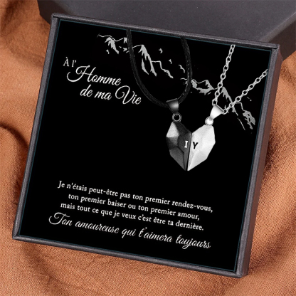 À mon Homme -Collier breloque Coeur 2 Lettres personnalisés Avec aimant pour Couple