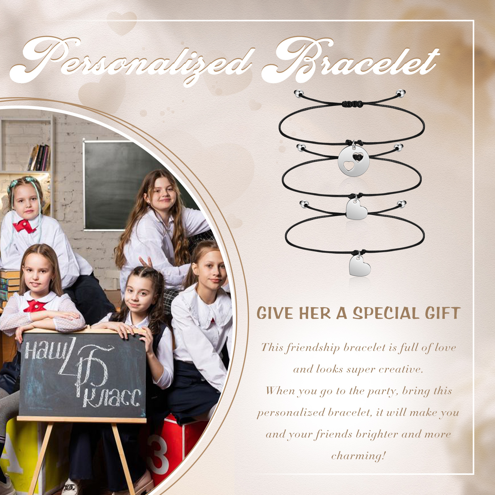 3PCS Ensemble de Bracelets Cœur - Cadeau Rentrée Scolaire Premier jour d’école