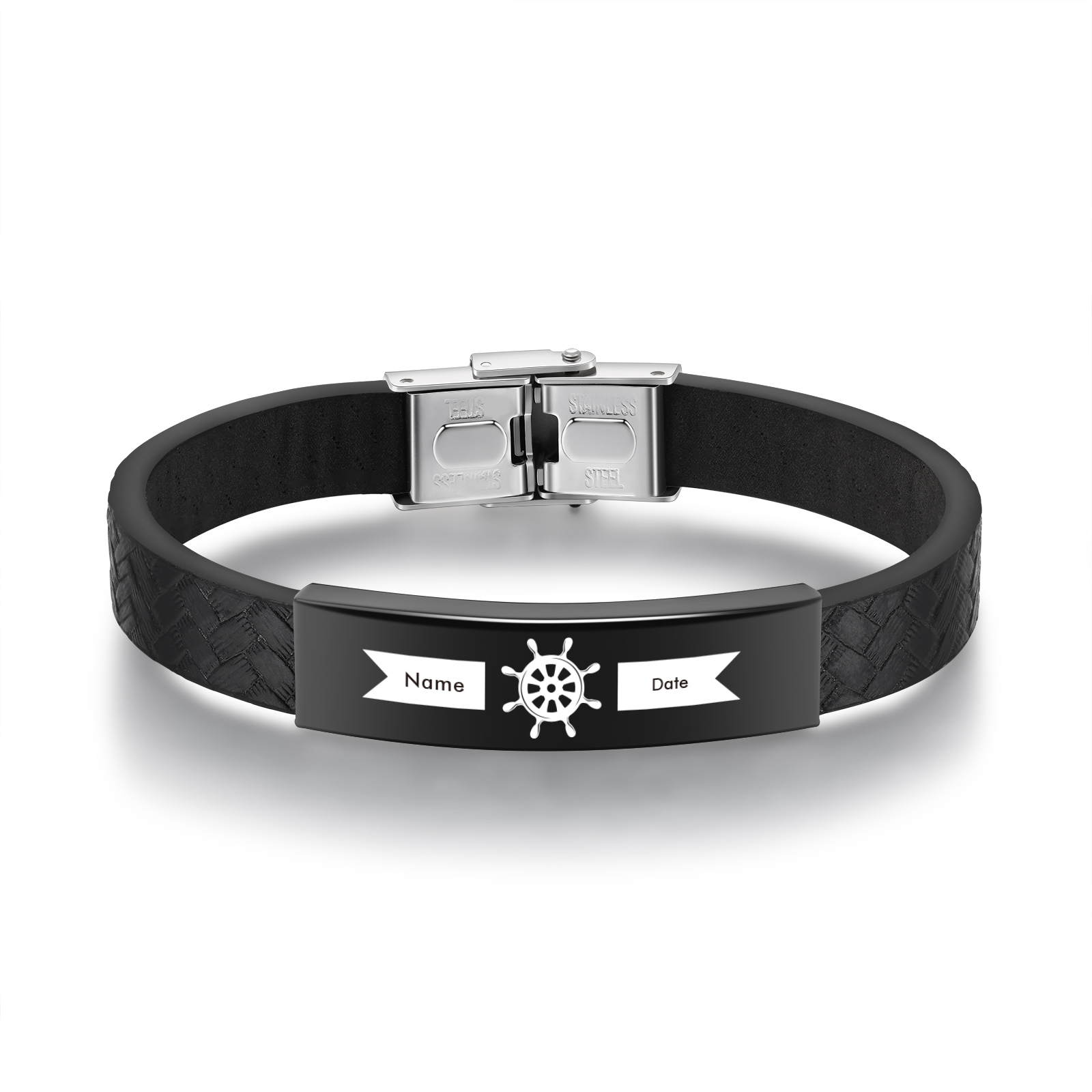 Bracelet Cuir 1 Prénom et Date Personnalisés pour Homme