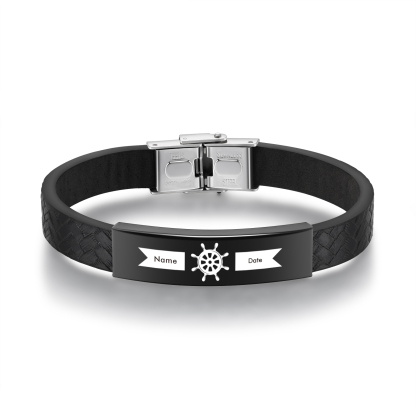Bracelet Cuir 1 Prénom et Date Personnalisés pour Homme