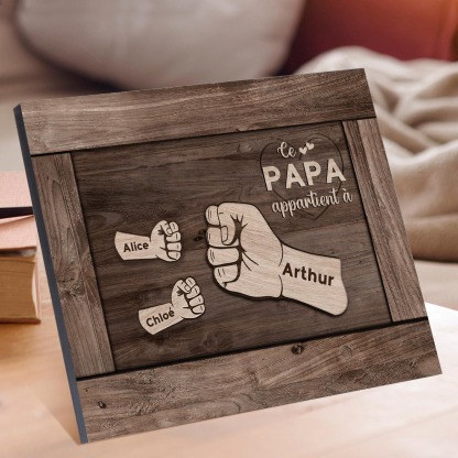 À Mon Papa/Papy-Cadre Imprimé en Bois Poings 3 Prénoms Personnalisés avec Texte