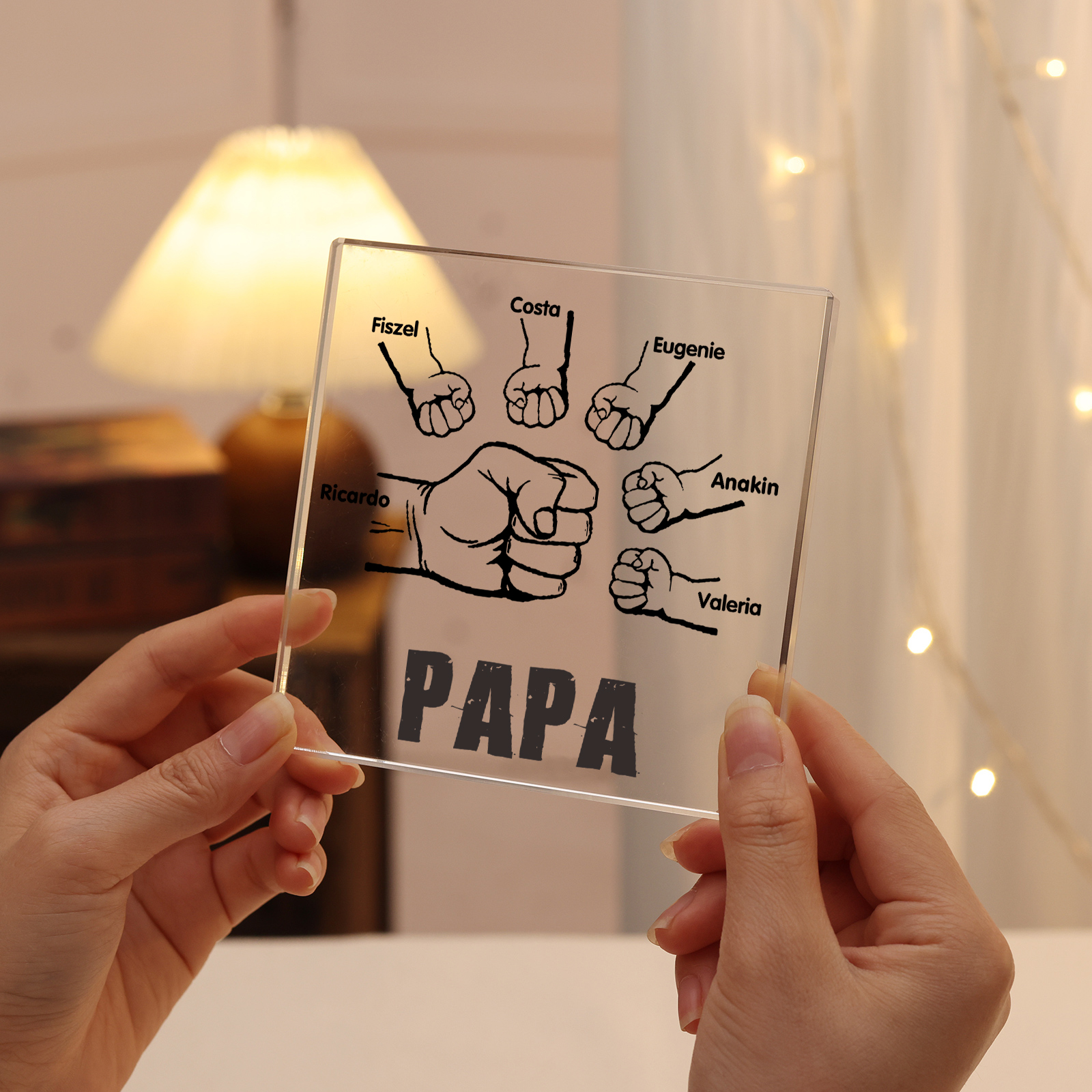 À mon Papa - Plaque Acrylique Carrée Poings 6 Prénoms Personnalisés