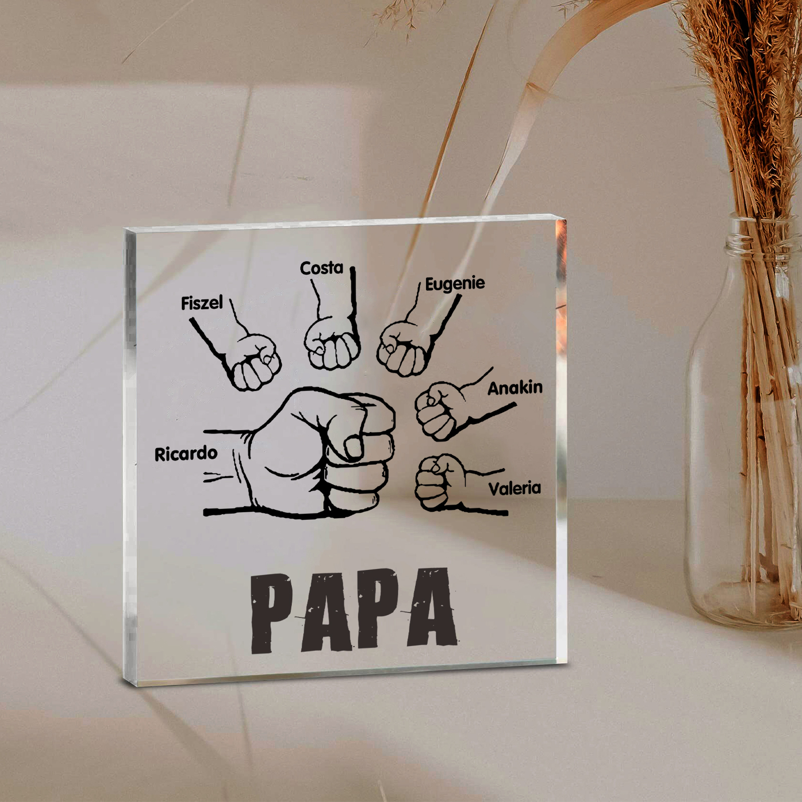 À mon Papa - Plaque Acrylique Carrée Poings 6 Prénoms Personnalisés