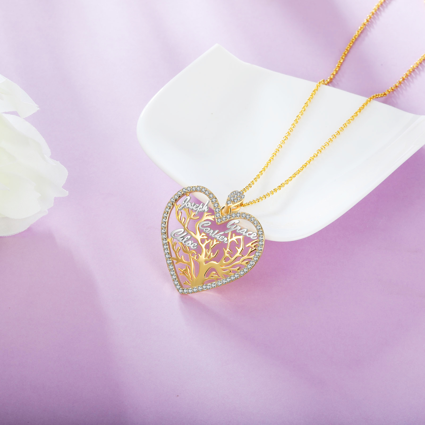 À ma Mamie - Collier Pendentif Arbre de vie Arbre généalogique 4 prénom