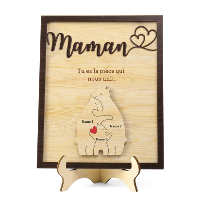 À ma Maman - Décoration en bois Ours 3 Prénoms Personnalisés Ornement pour Famille