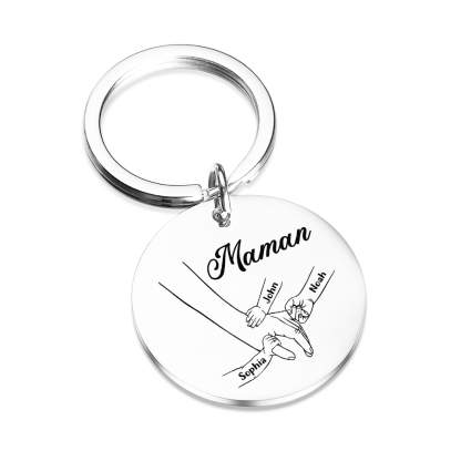 À ma Maman - 1-6 Noms Porte-Clés Rond en Inox Personnalisés pour Famille