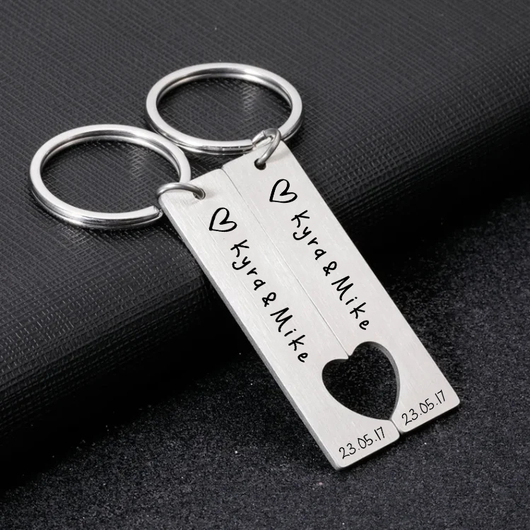 2PCS Ensenmble de Porte-Clés avec Prénom et Texte Personnalisé