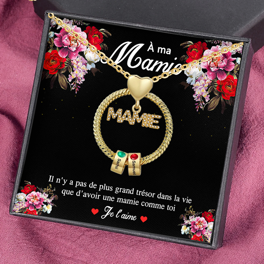 À ma Mamie - Collier Personnalisé 2 Prénoms et Pierre de naissance Or/Argent｜Jessemade