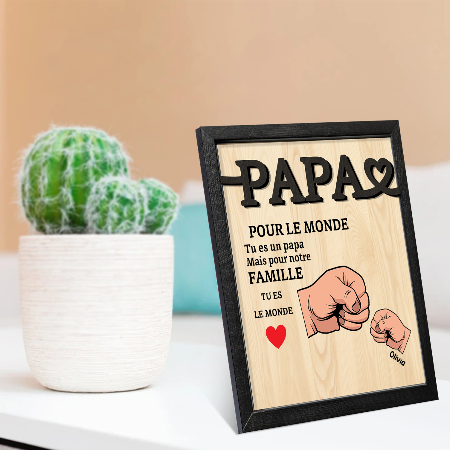 À Mon Papa-Cadre en Bois Poings 1 Prénom Personnalisé