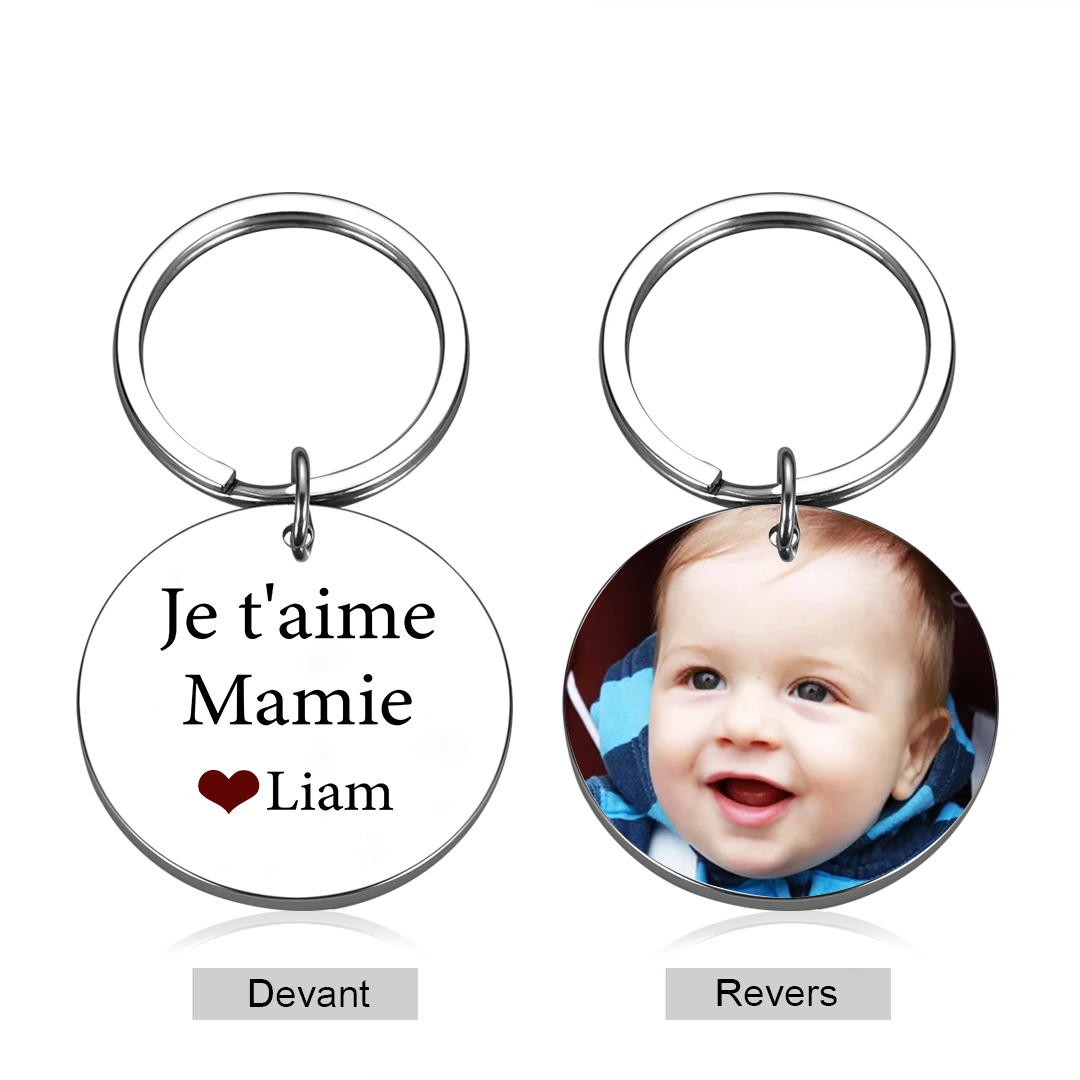 Porte-Clés 1 Prénom et Photo Personnalisés pour Mamie
