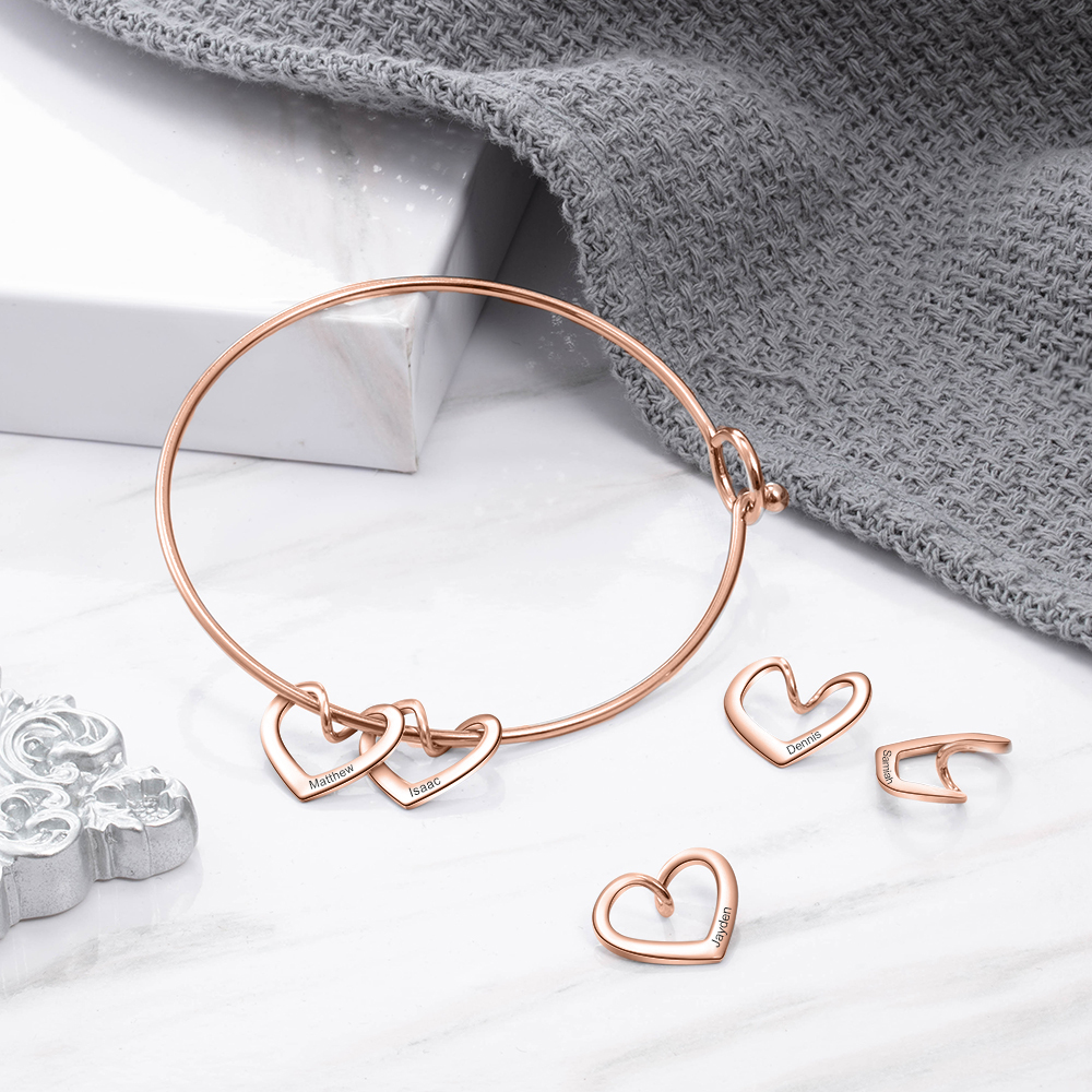 Bracelet Enfant 4 Prénoms Personnalisés avec 4 Cœur Breloques