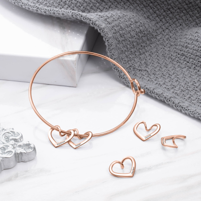 Bracelet Enfant 4 Prénoms Personnalisés avec 4 Cœur Breloques