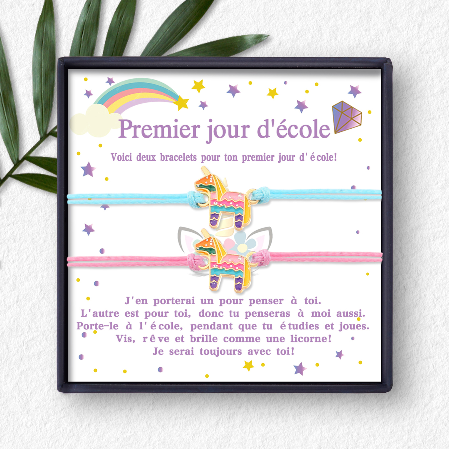2PCS Ensemble de Bracelets Licorne - Cadeau Rentrée Scolaire Premier Jour d’École pour Enfants
