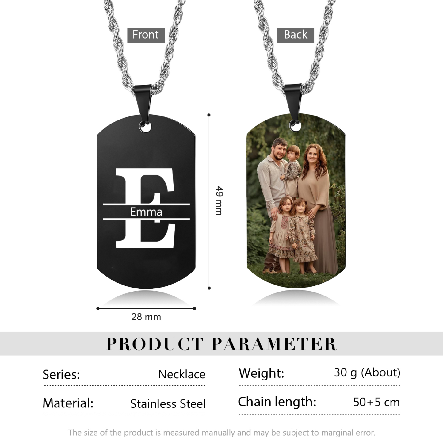 Collier Lettre 1 Prénom et Lettre Personnalisés avec Photo pour Homme|Jessemade