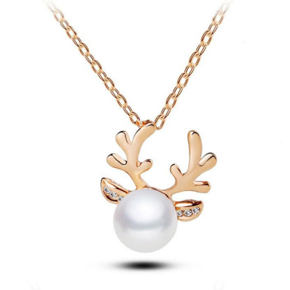 Set de Boucles d'Oreilles et Collier de Noël cerf avec perles Or ou Argent Cadeau pour femme | Jessemade