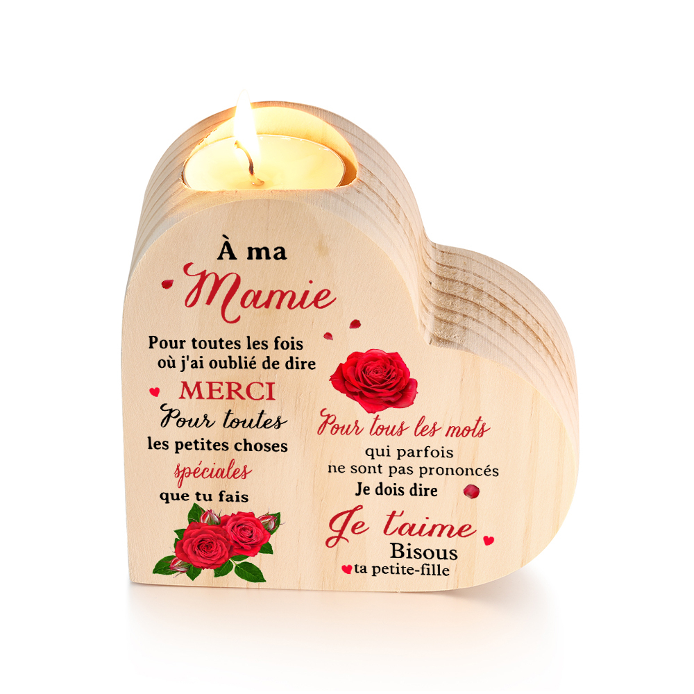 À Ma Mamie - Bougeoir en Bois sans bougie cadeau de Petite-Fille pour Mamie